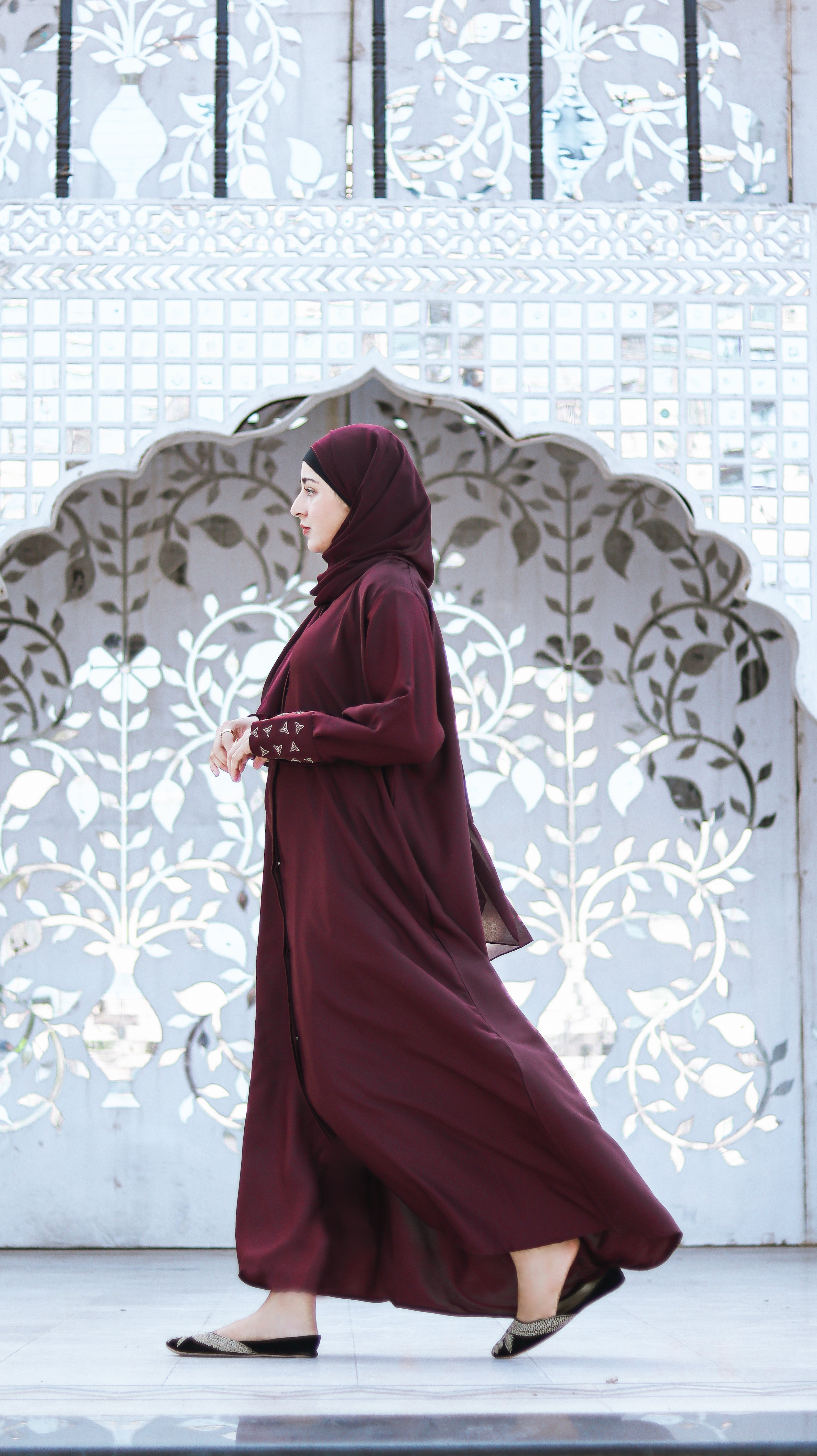 Maroon Embroidery Abaya