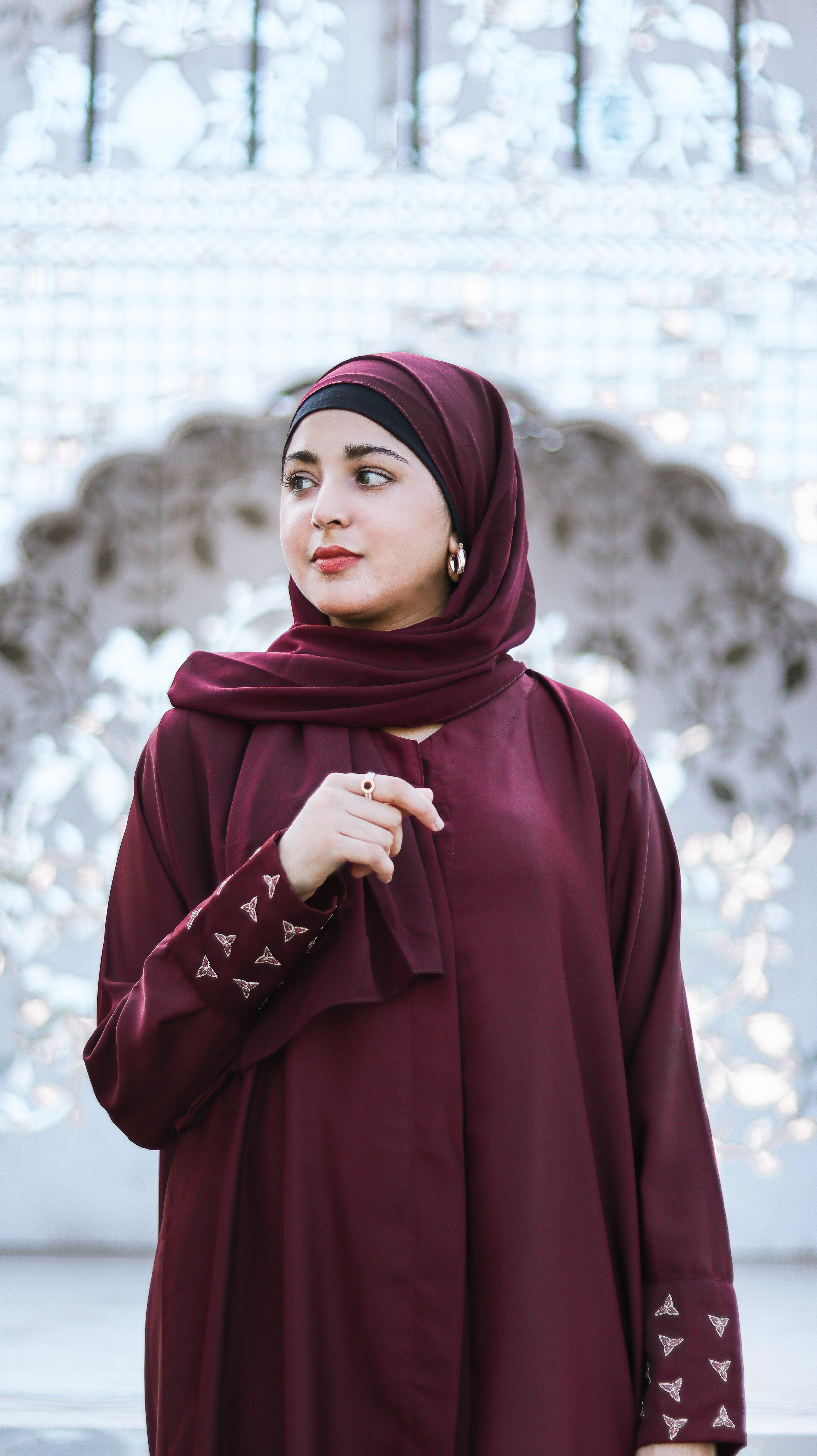 Maroon Embroidery Abaya